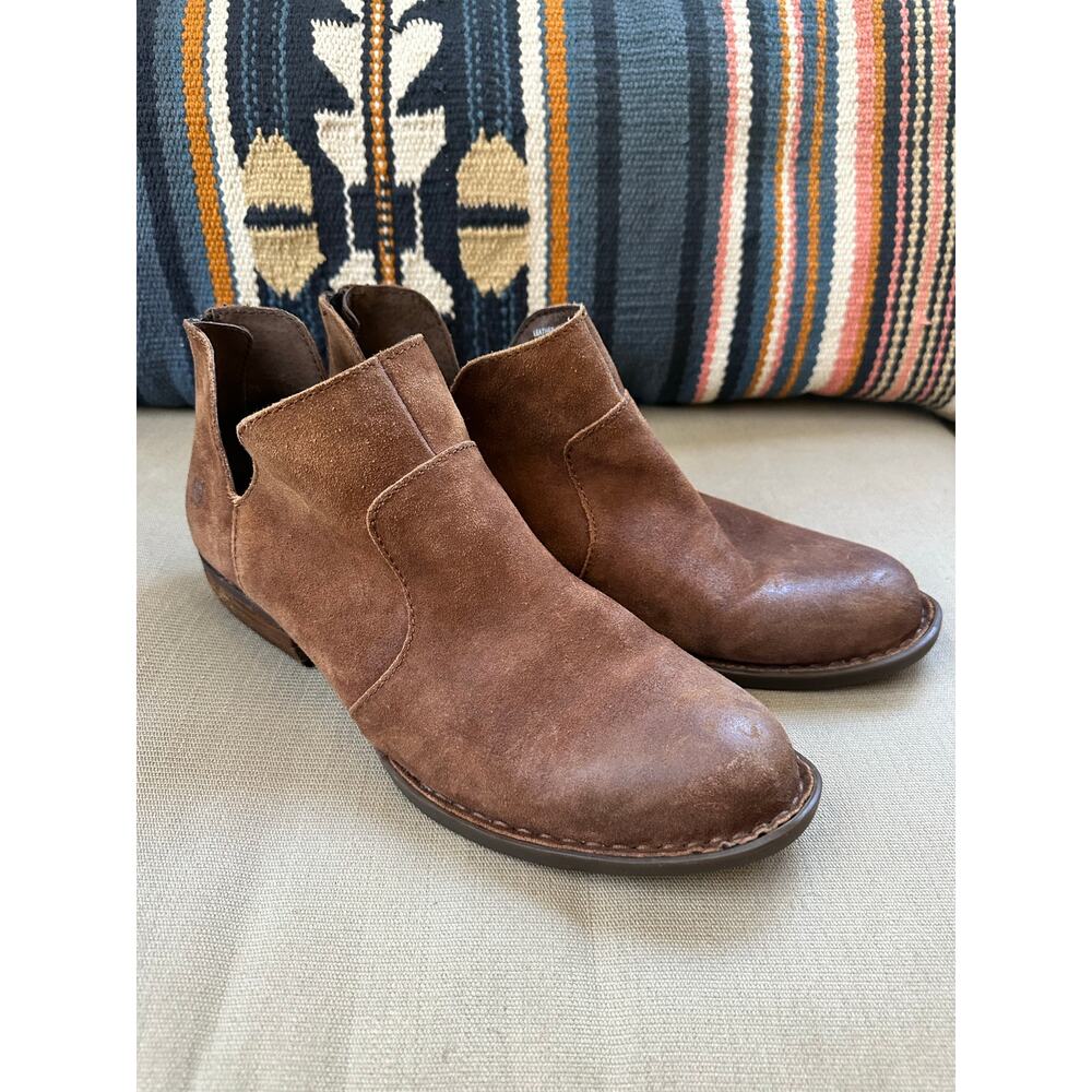 Born W’s Kerri Ankle Booties Brown Suede Leather Size 9.5